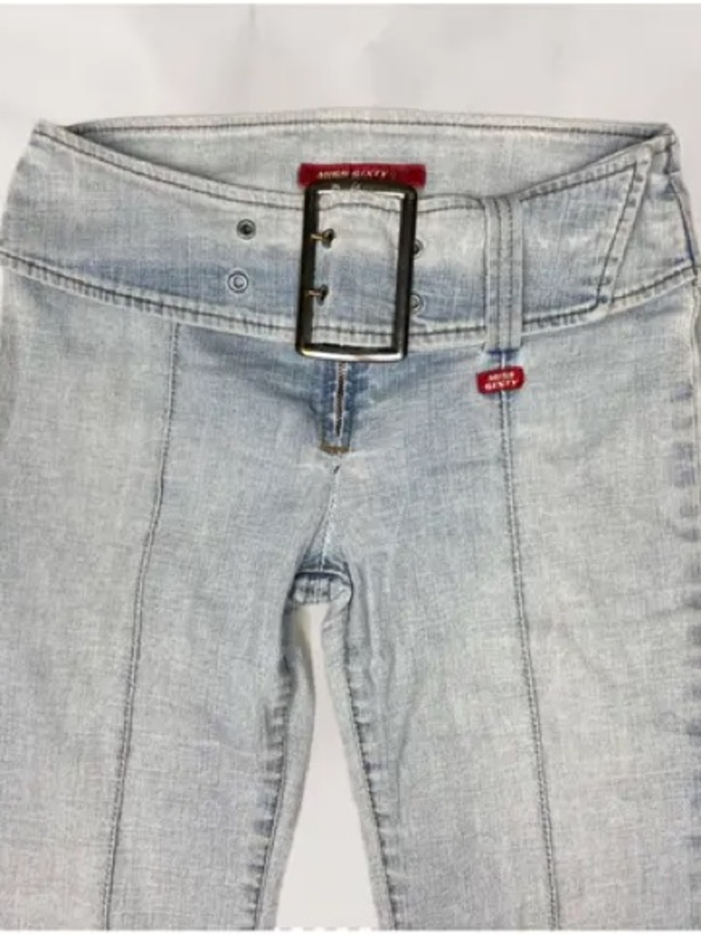 Miss Sixty Light Blue Flared Jeans with Belt Accent Y2K - Picture 3 of 7
